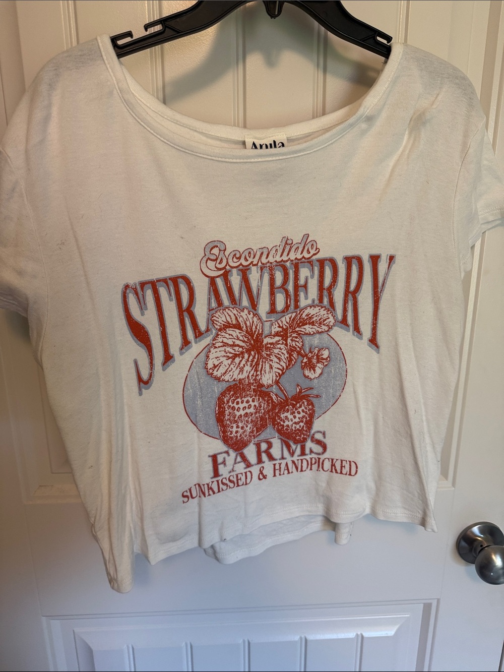 ARULA White Graphic Crop Tee with Red Print